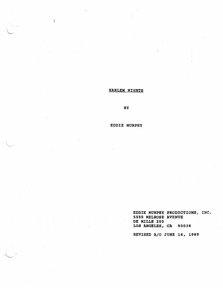 Harlem Nights screenplay first page