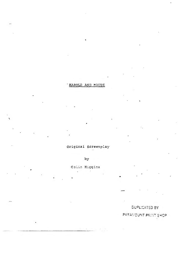 Harold and Maude screenplay first page