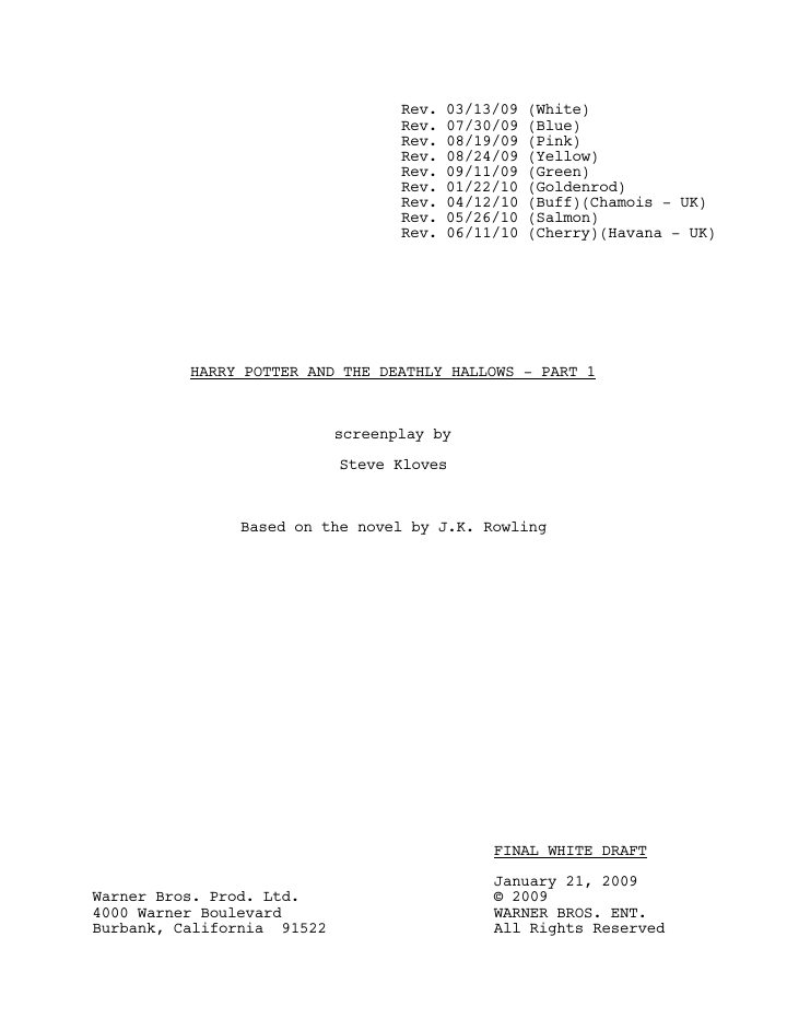 Harry Potter and the Deathly Hallows: Part 1 screenplay first page