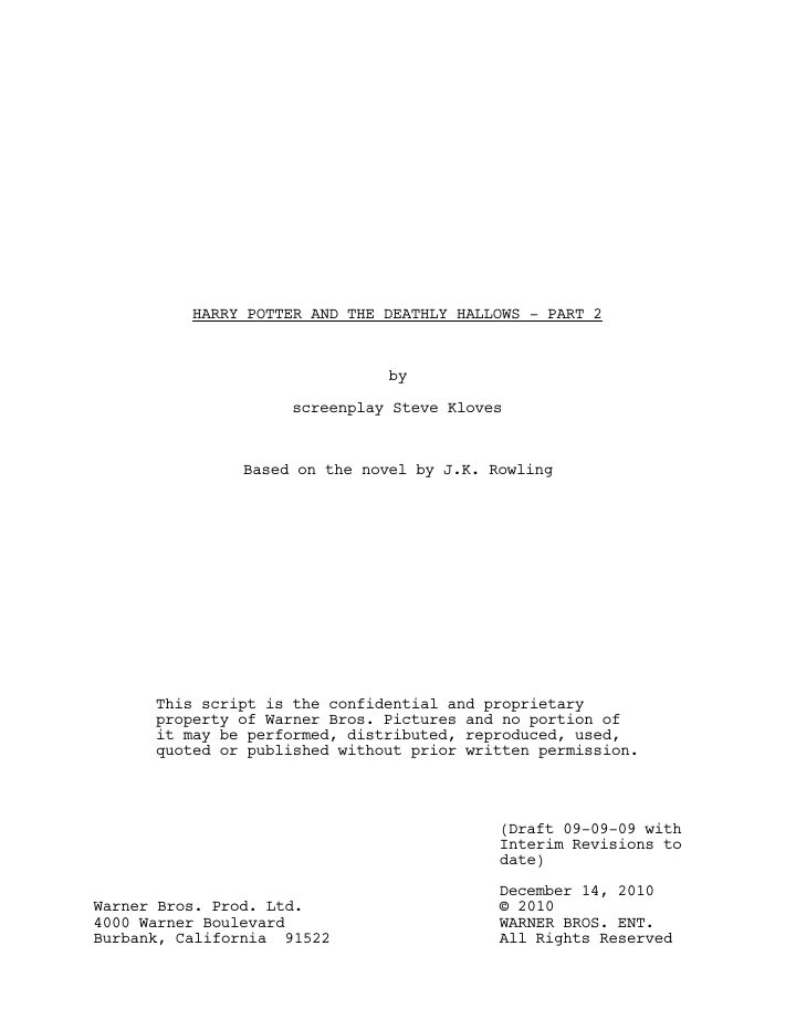 Harry Potter and the Deathly Hallows: Part 2 screenplay first page