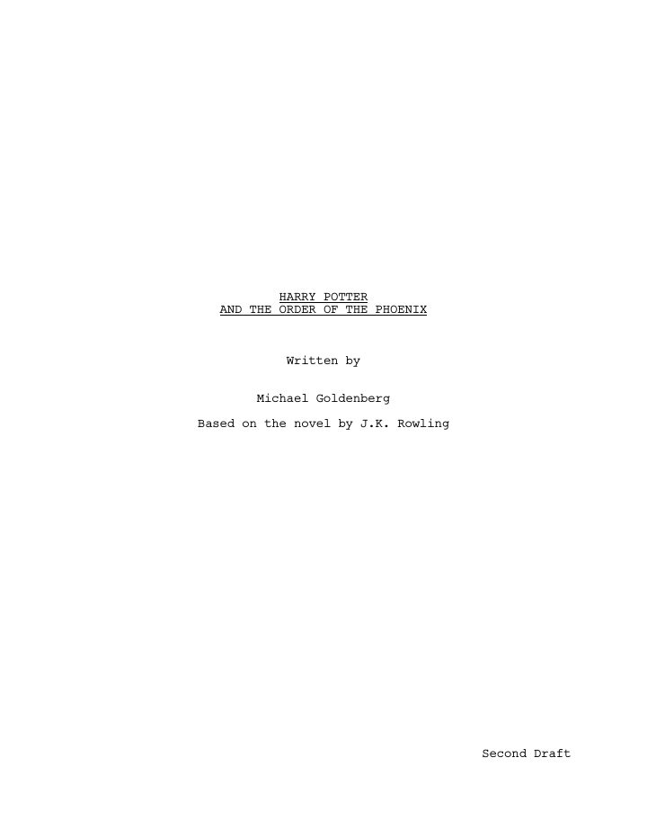 Harry Potter and the Order of the Phoenix screenplay first page