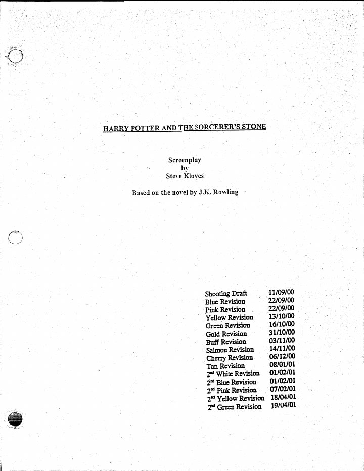 Harry Potter and the Sorcerer's Stone screenplay first page