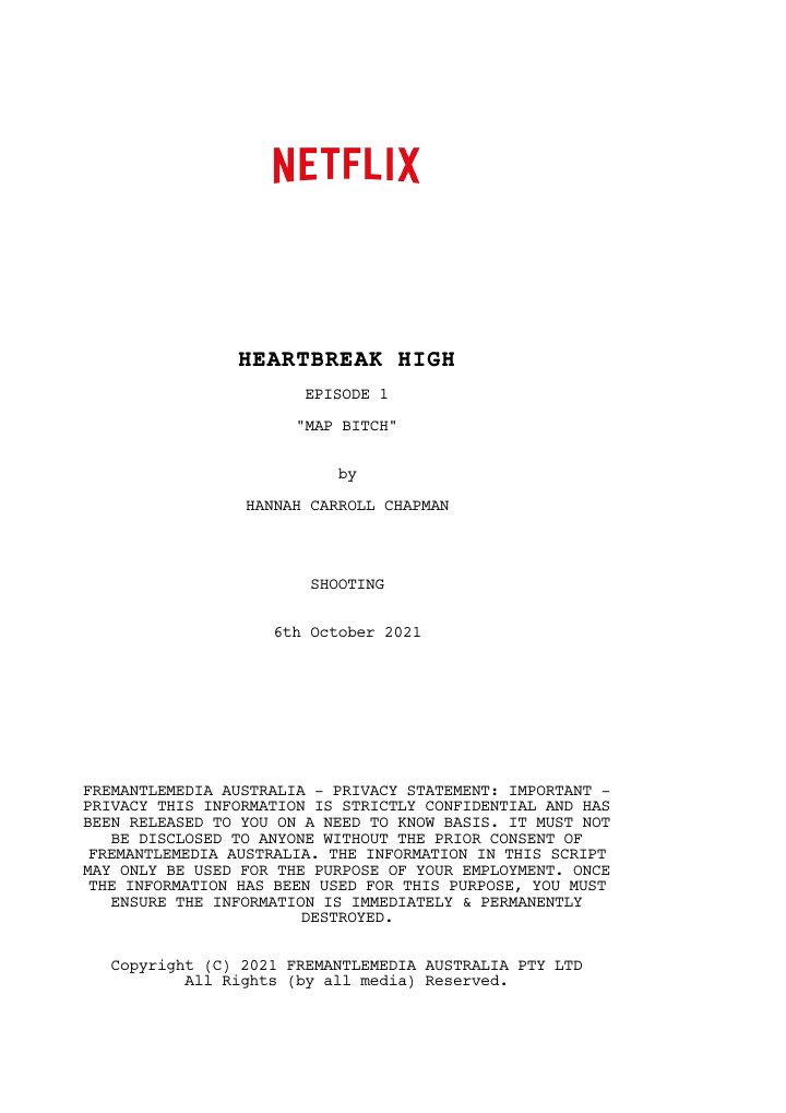 Heartbreak High: 101: Map B**tch screenplay first page