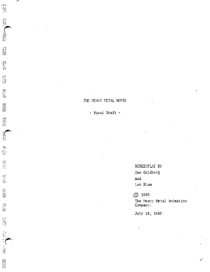 Heavy Metal screenplay first page