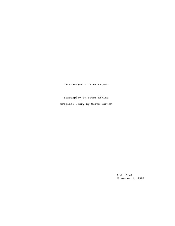 Hellbound: Hellraiser II screenplay first page