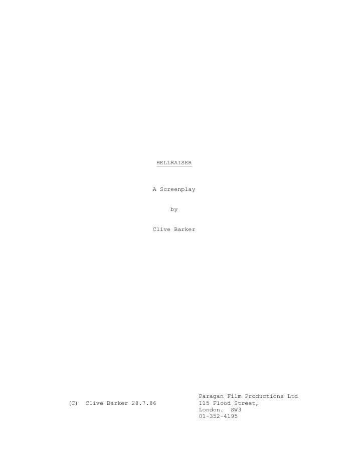 Hellraiser screenplay first page
