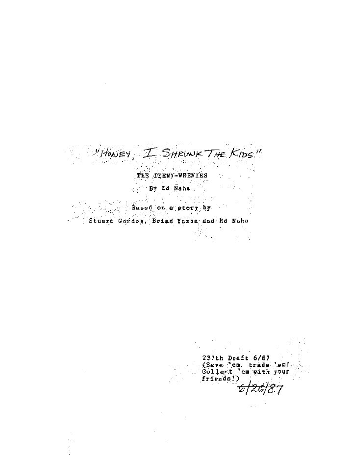 Honey, I Shrunk the Kids screenplay first page