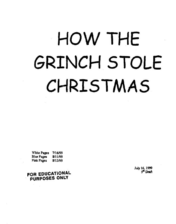 How the Grinch Stole Christmas screenplay first page