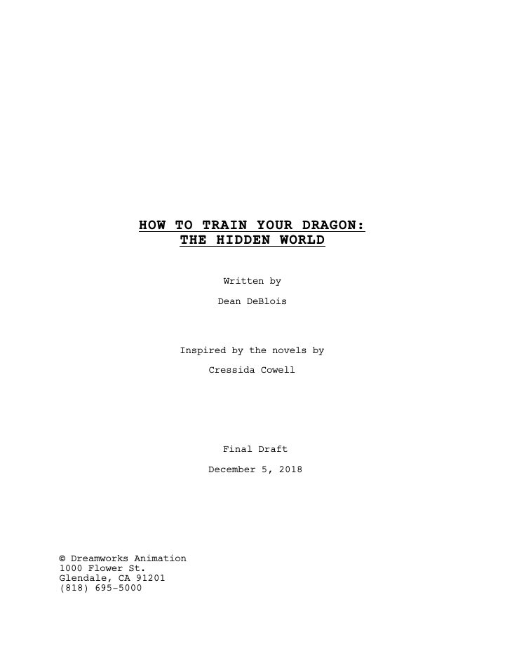 How to Train Your Dragon: The Hidden World screenplay first page