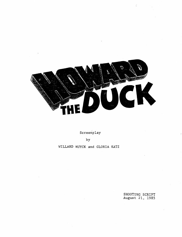 Howard the Duck screenplay first page
