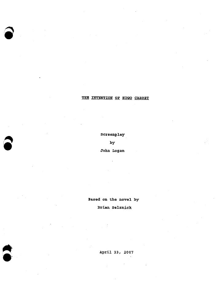 Hugo screenplay first page