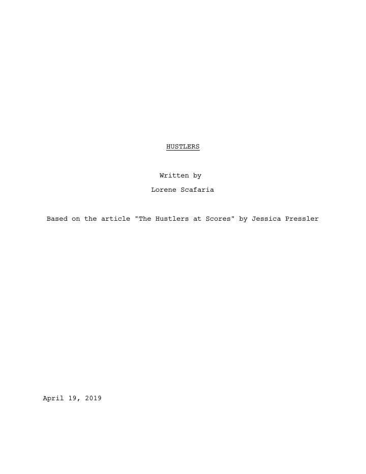 Hustlers screenplay first page