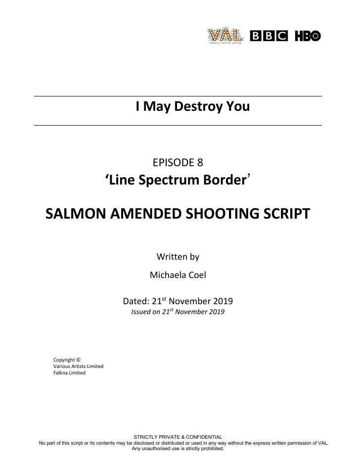 I May Destroy You: 108: Line Spectrum Border screenplay first page
