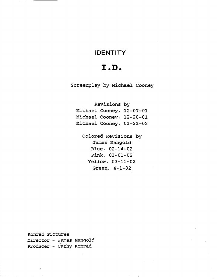 Identity screenplay first page