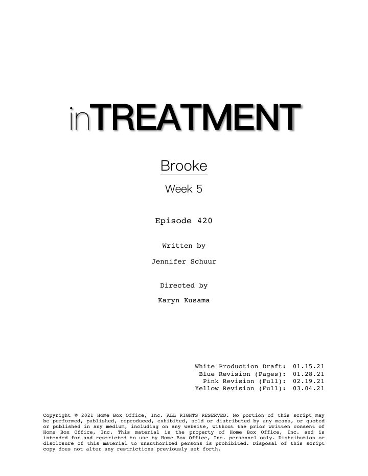 In Treatment: 420: Brooke - Week 5 screenplay first page