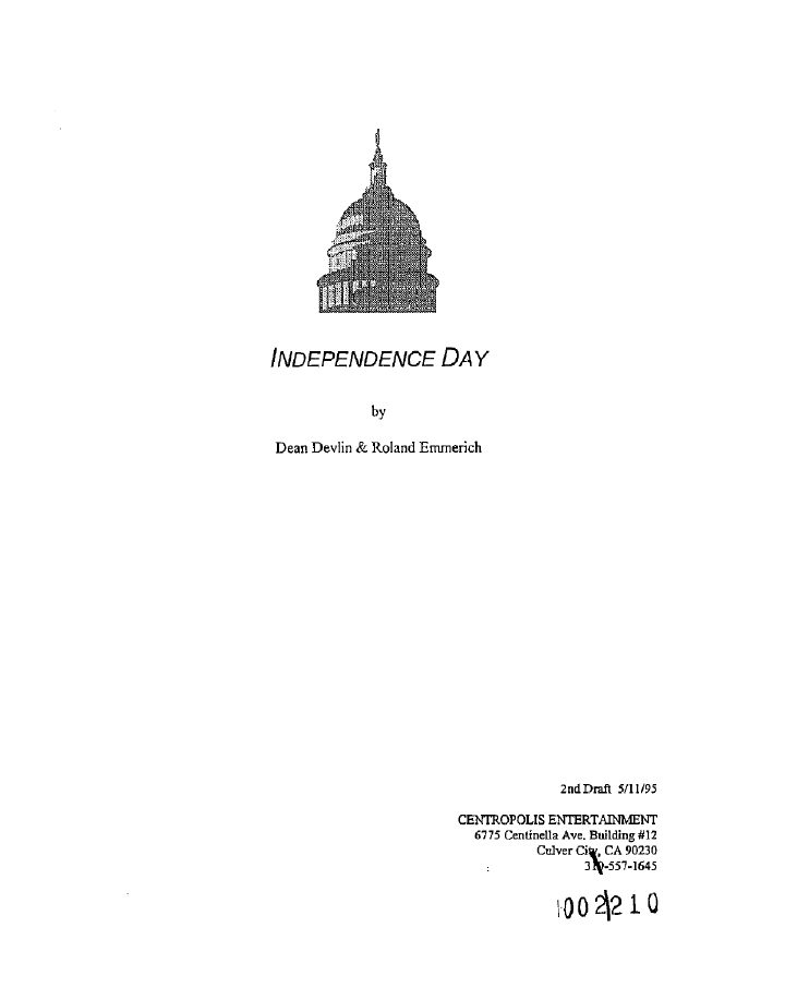 Independence Day screenplay first page