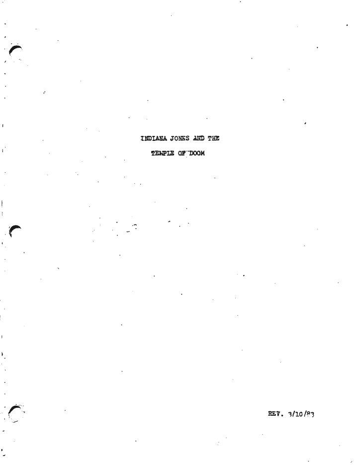 Indiana Jones and the Temple of Doom screenplay first page
