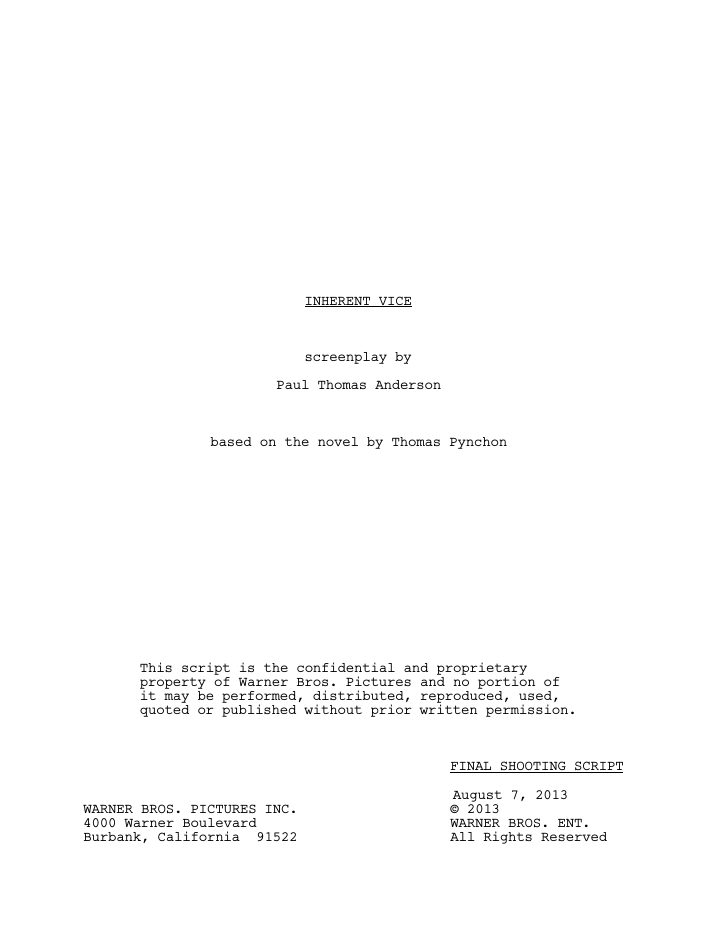 Inherent Vice screenplay first page