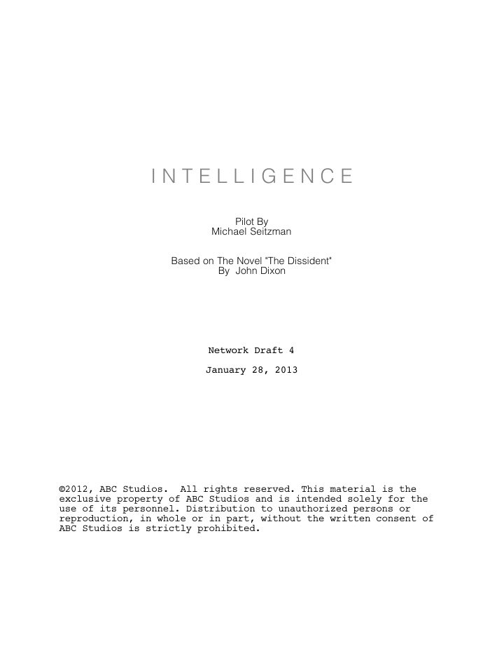 Intelligence: 101: Pilot screenplay first page