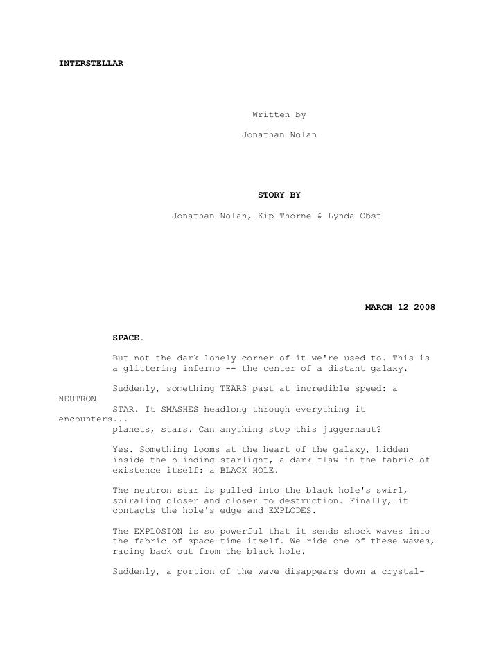 Interstellar (2014) screenplay PDF first page