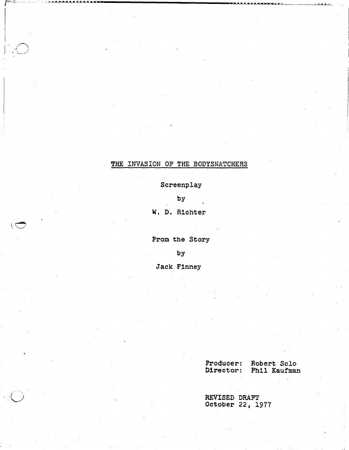 Invasion of the Body Snatchers screenplay first page
