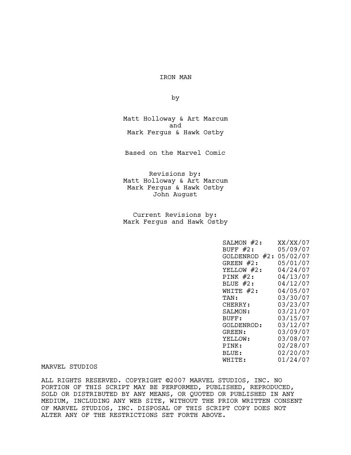 Iron Man screenplay first page