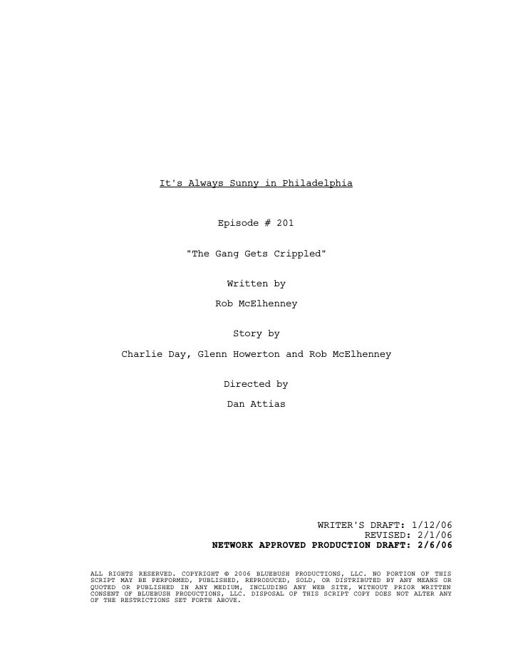 It's Always Sunny in Philadelphia: 201: Charlie Gets Crippled screenplay first page