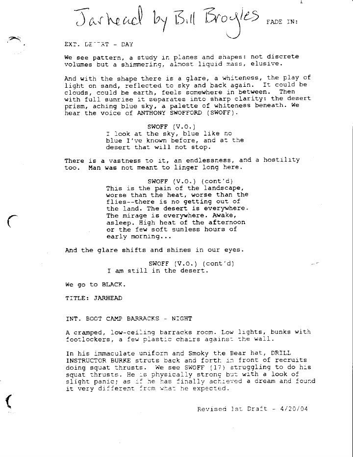 Jarhead screenplay first page