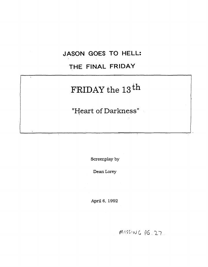 Jason Goes to Hell: The Final Friday screenplay first page