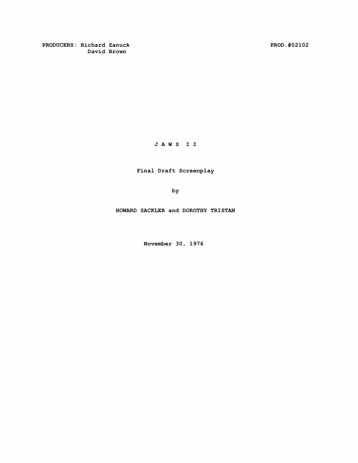 Jaws 2 screenplay first page