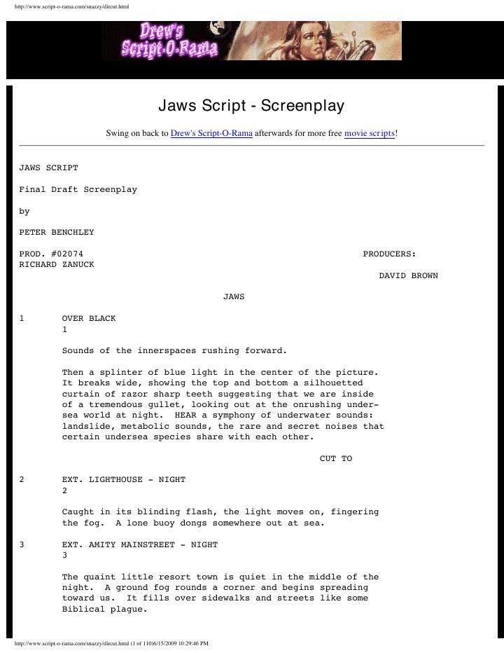 Jaws (1975) screenplay PDF first page