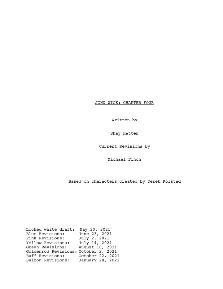 John Wick: Chapter 4 screenplay first page