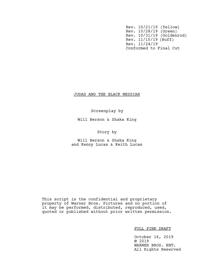 Judas and the Black Messiah screenplay first page