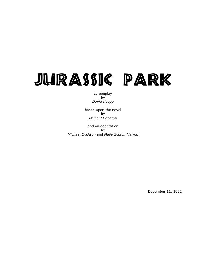 Jurassic Park screenplay first page