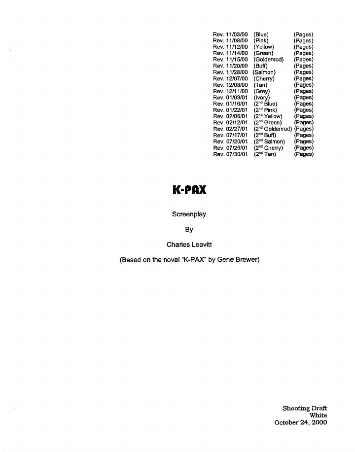 K-Pax screenplay first page