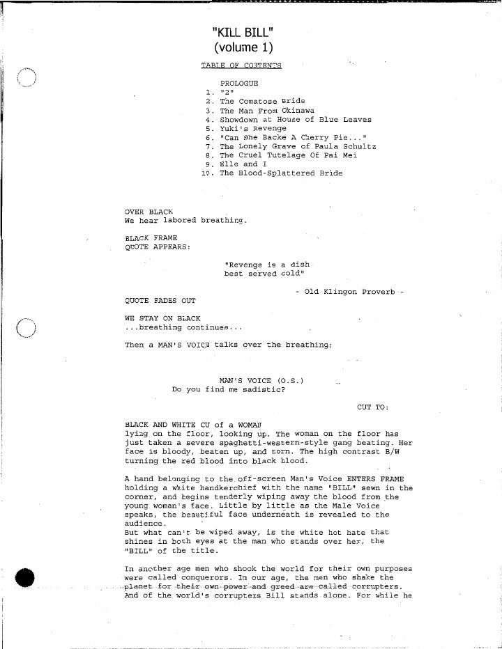 Kill Bill: Vol. 1 screenplay first page