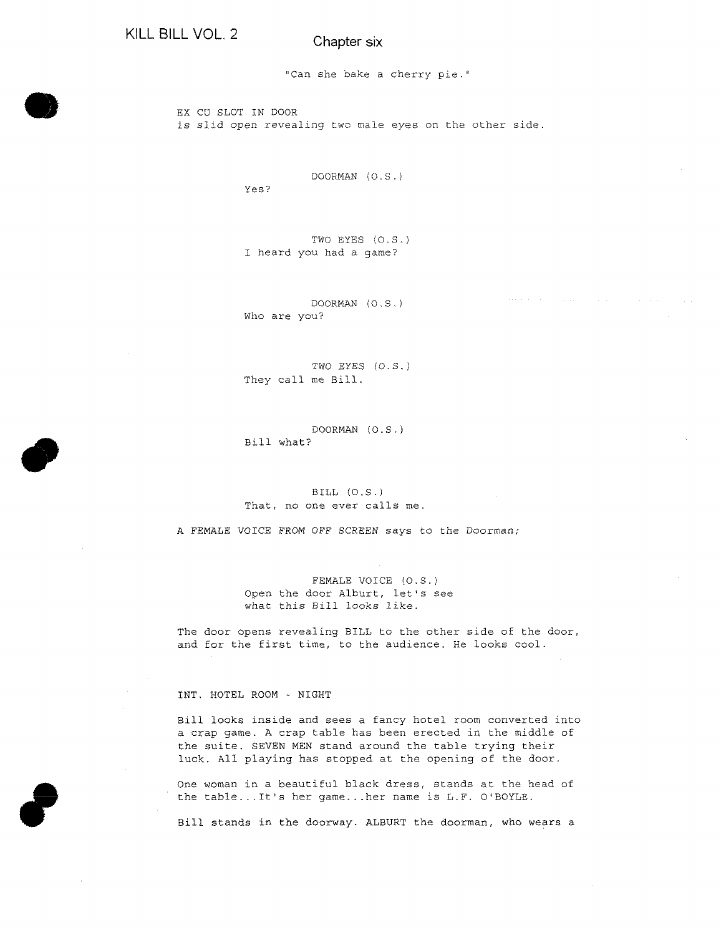 Kill Bill: Vol. 2 screenplay first page
