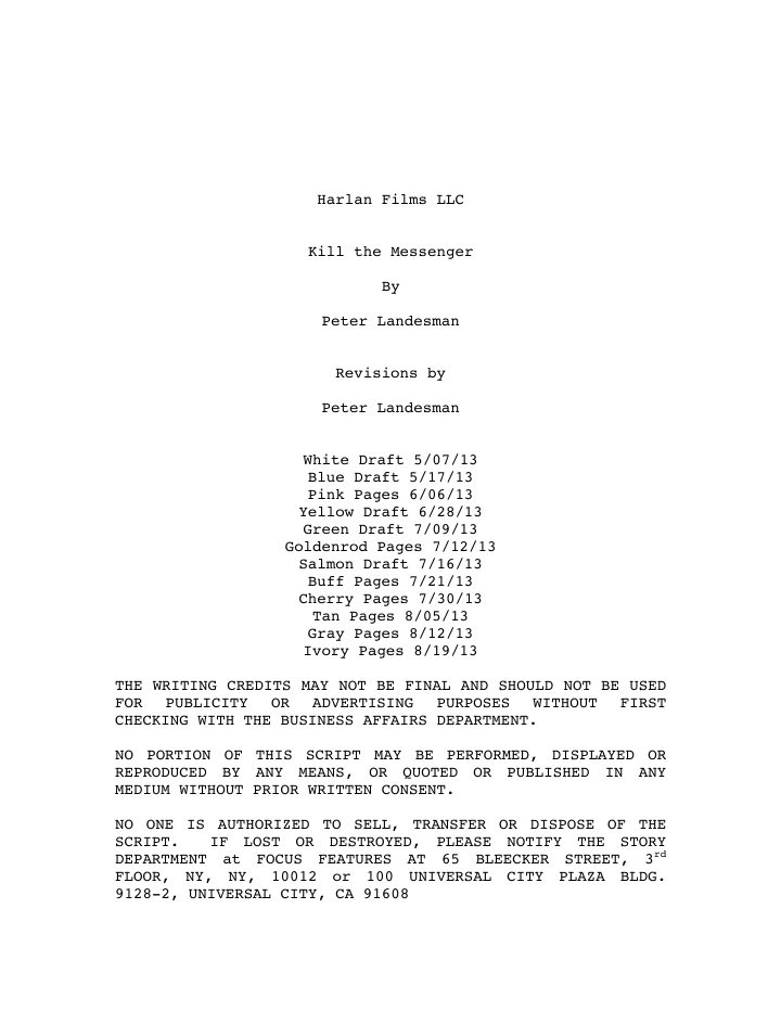Kill the Messenger screenplay first page