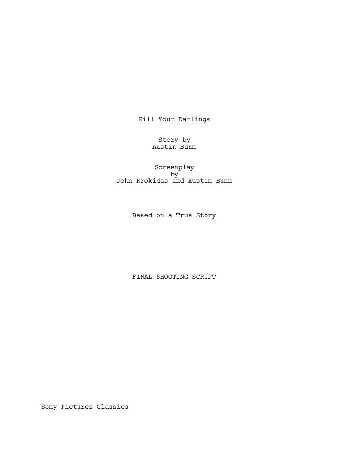 Kill Your Darlings screenplay first page