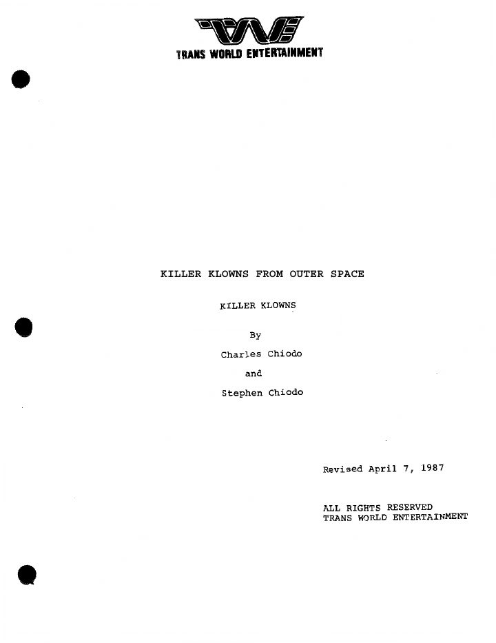 Killer Klowns from Outer Space screenplay first page