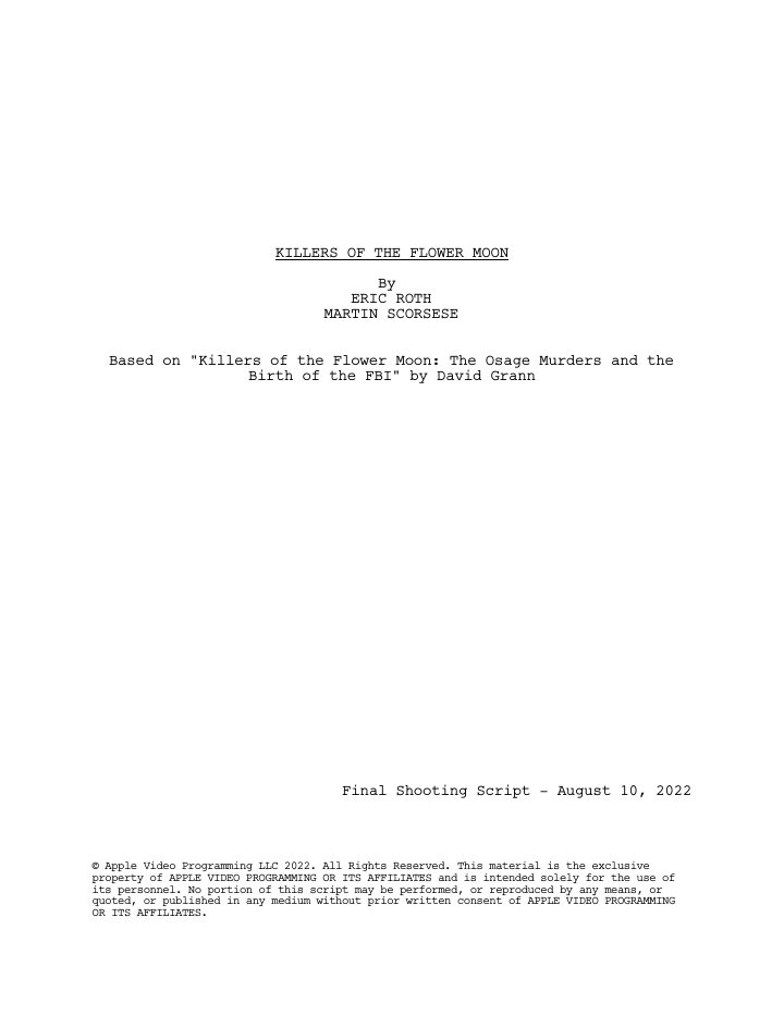 Killers of the Flower Moon screenplay first page