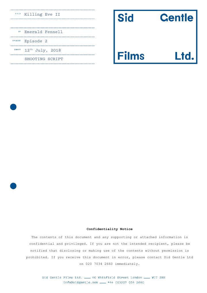 Killing Eve: 202: Nice and Neat screenplay first page