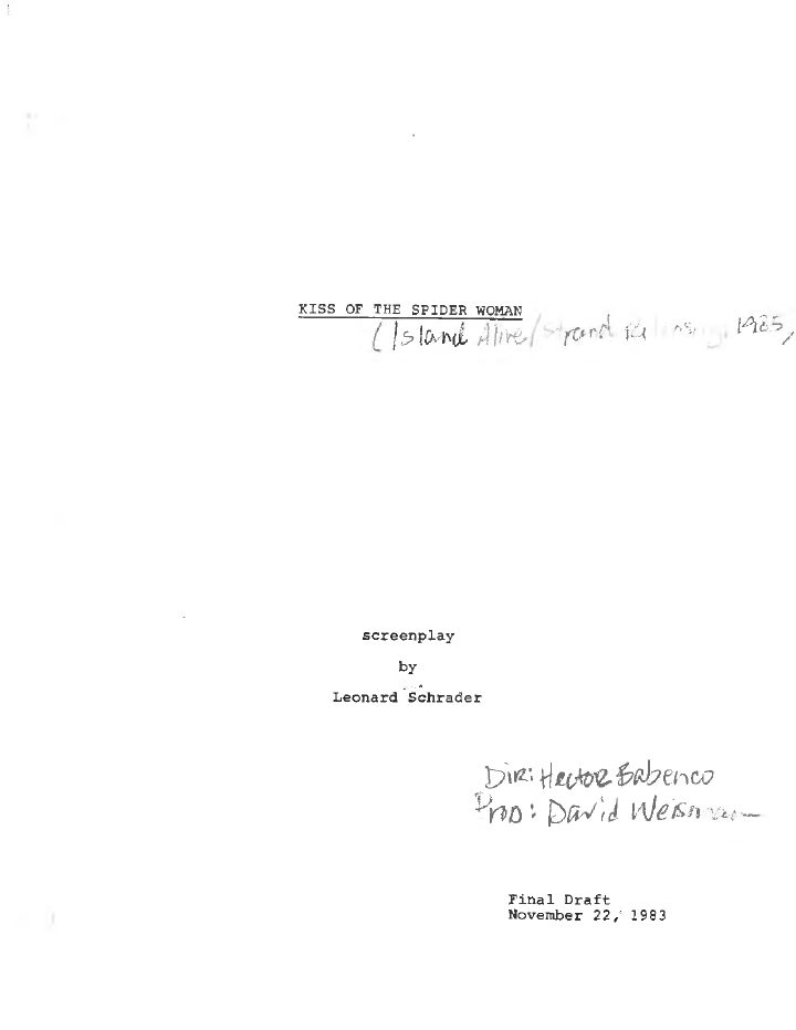 Kiss of the Spider Woman screenplay first page