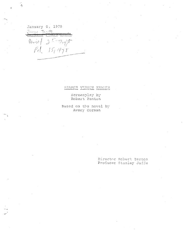 Kramer vs. Kramer screenplay first page