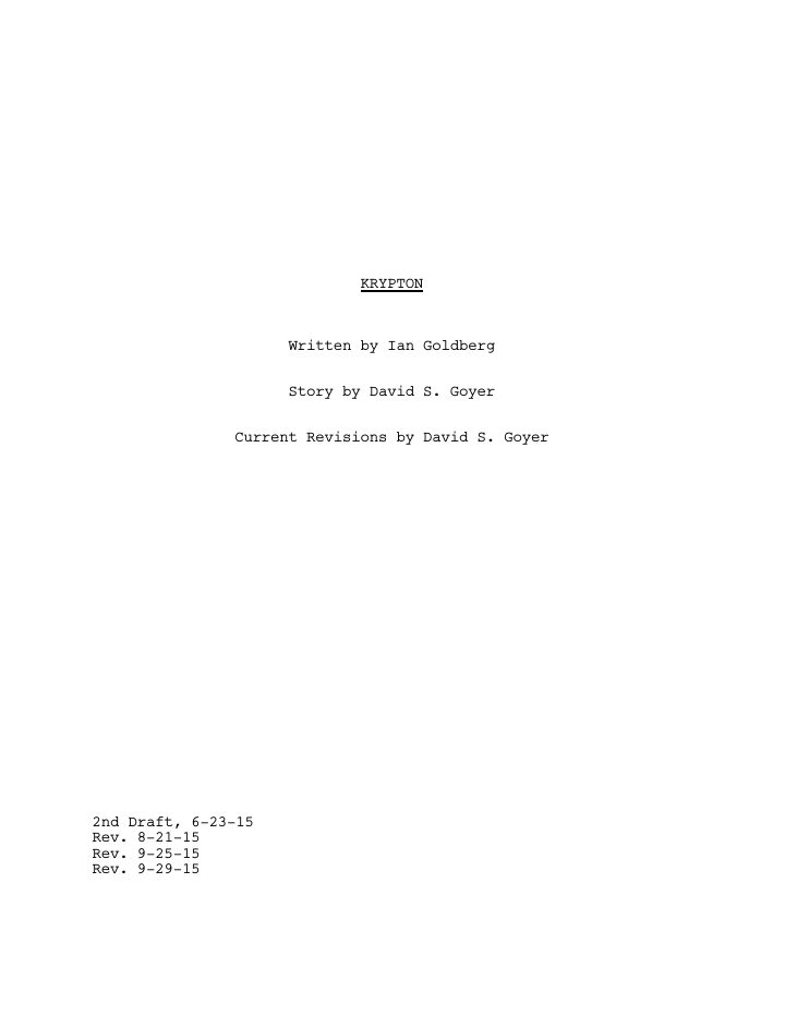 Krypton: 101: Pilot screenplay first page