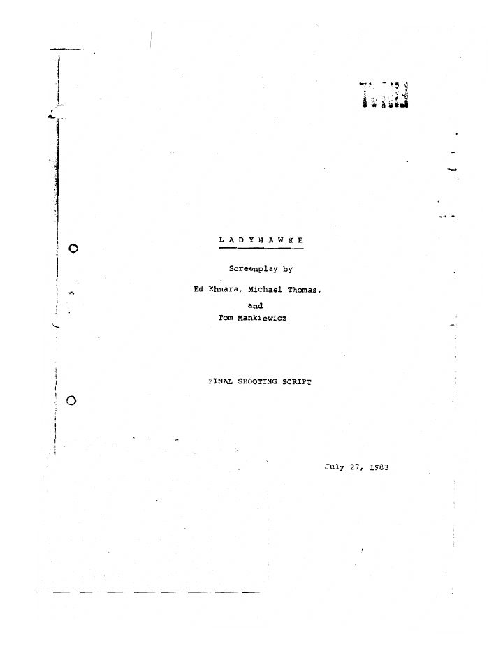 Ladyhawke screenplay first page