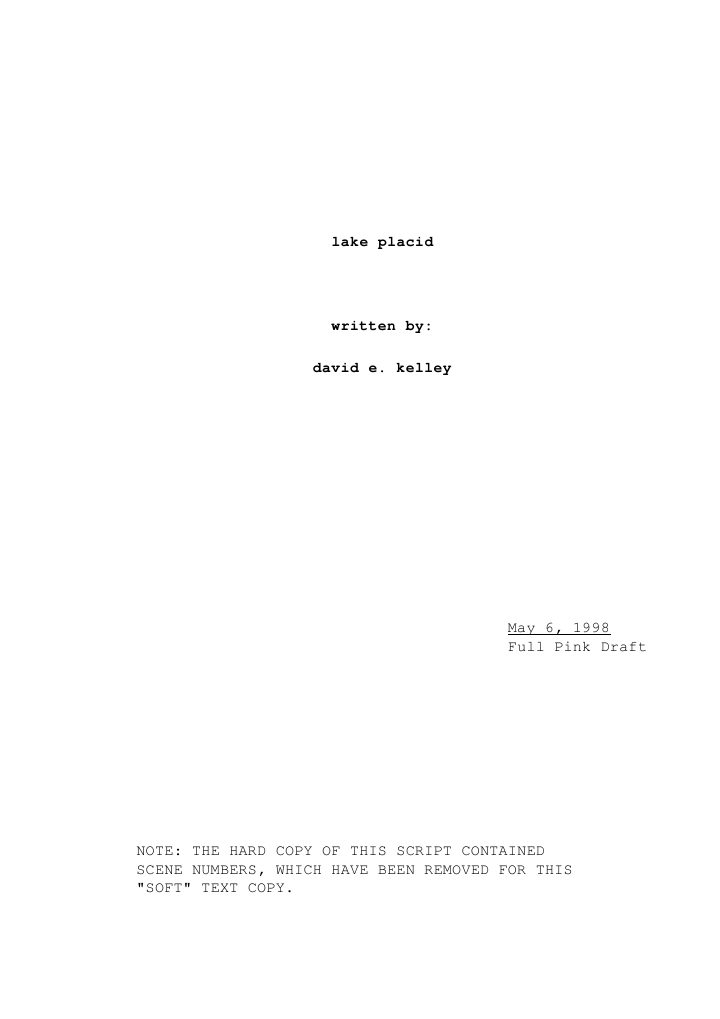 Lake Placid screenplay first page