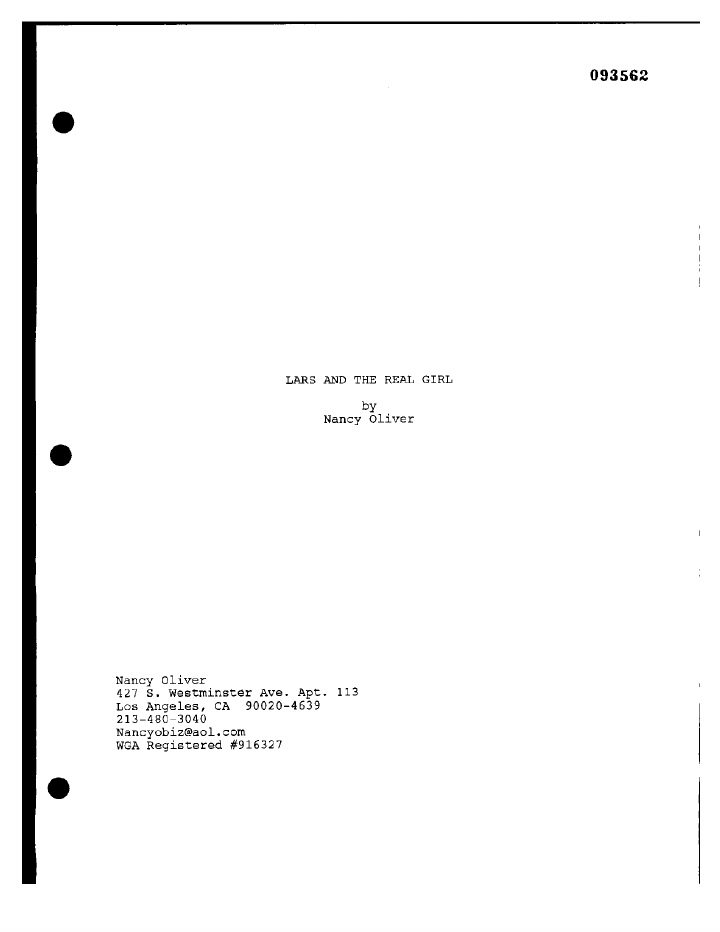 Lars and the Real Girl screenplay first page