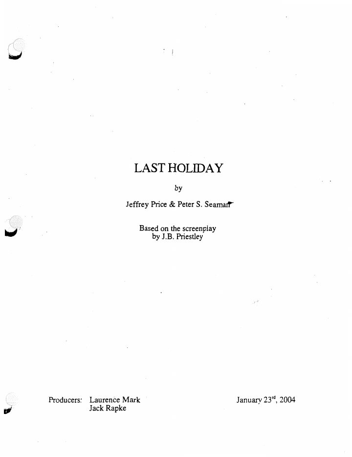 Last Holiday screenplay first page