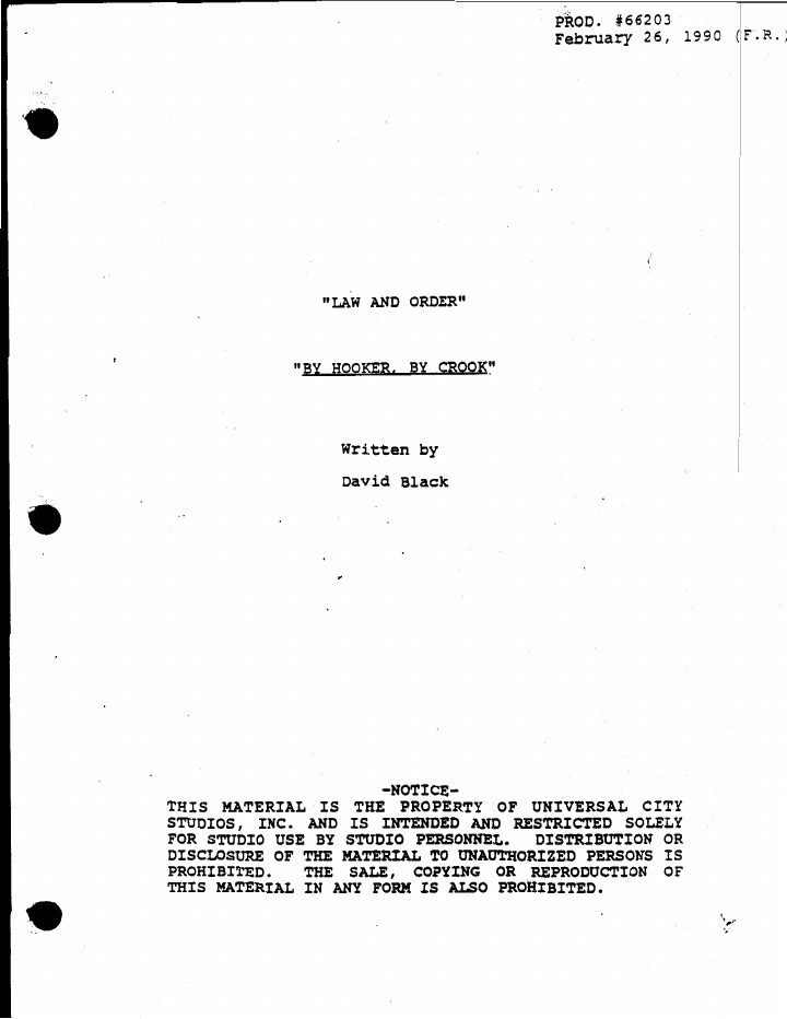 Law & Order: 107: By Hooker, by Crook screenplay first page